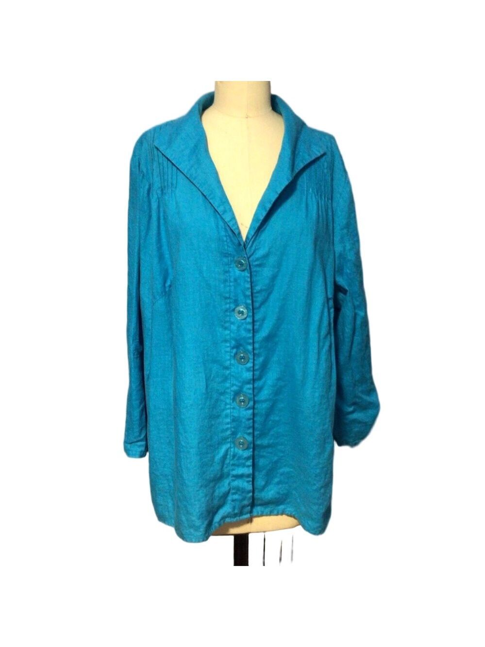 Deane & White Turquoise Blue Button-Down Shirt 2X Roll-Up Sleeves